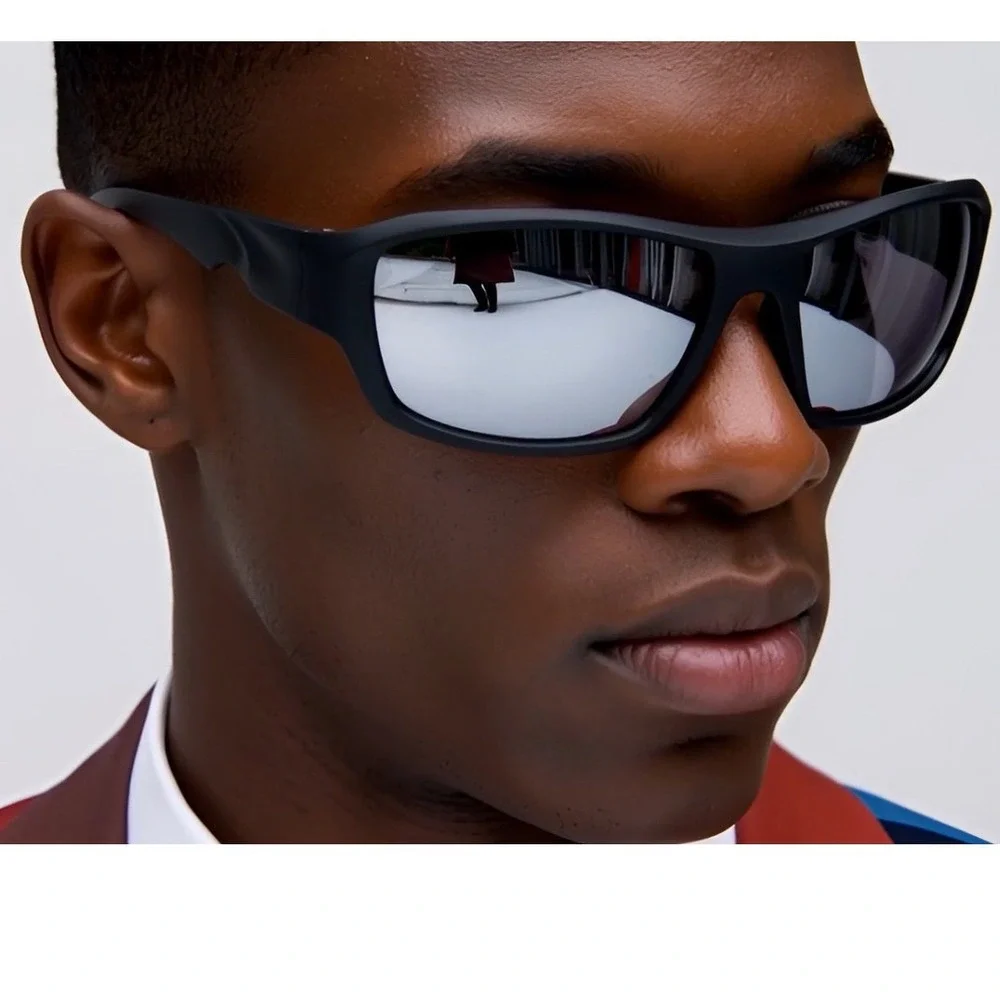 Mens Black Sports Sunglasses Mirror Lens Wrap Around Style Eyewear Fashion Gafas